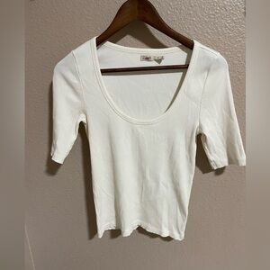 Faherty Cream Ribbed Short Sleeve Tee